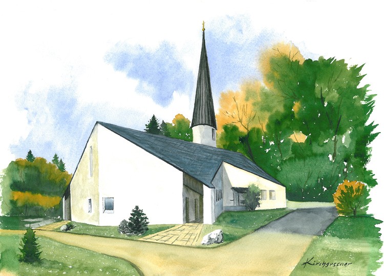 Zeichnung der Erlöserkirche in Grainau
